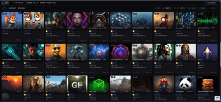 Marketplace gallery of AI-generated NFT collections