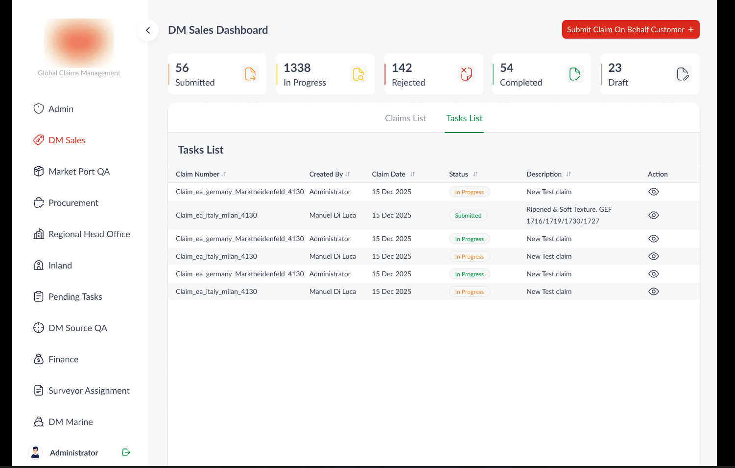 Task queue across claim workflow roles