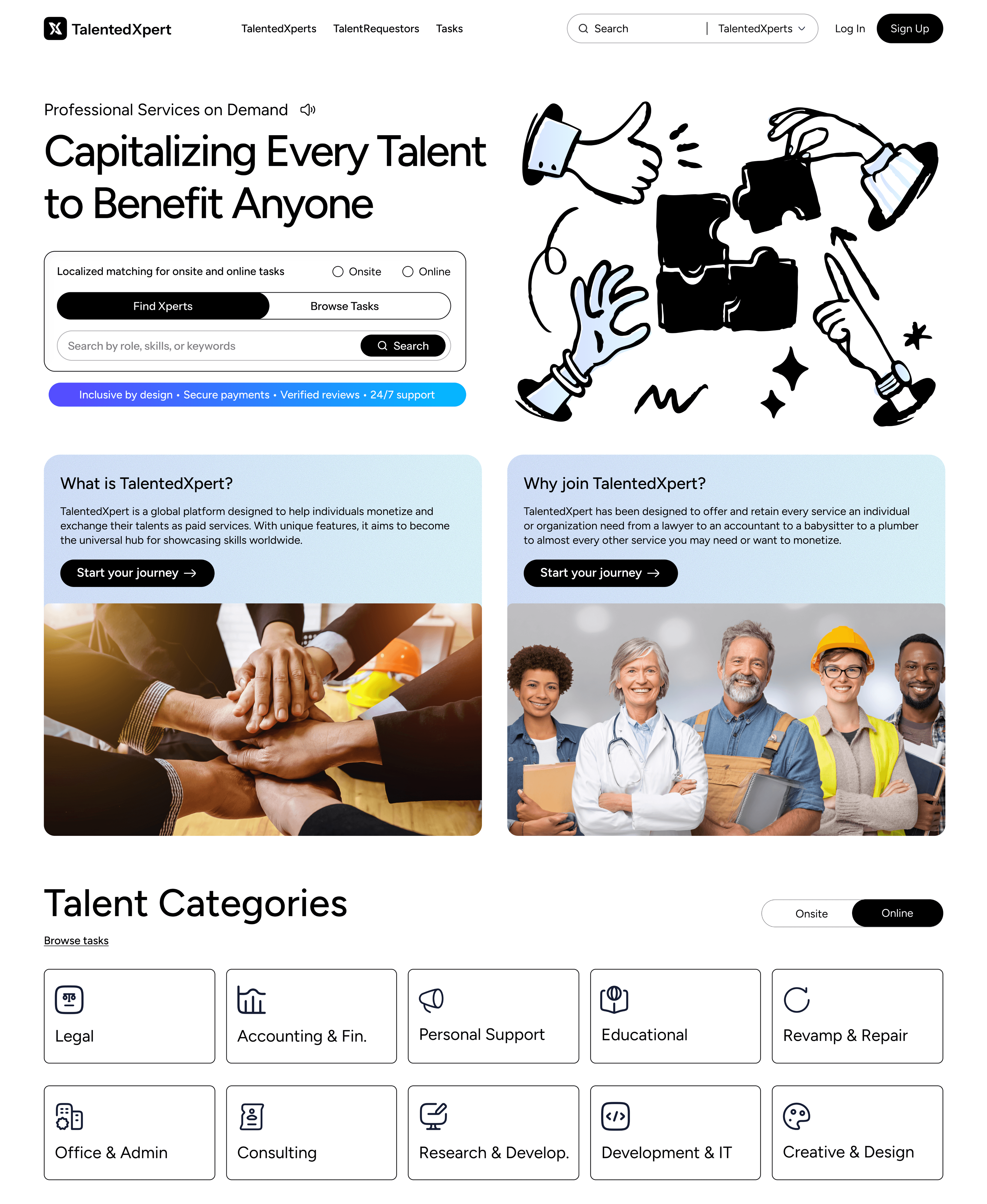 TalentedXpert landing find experts or browse tasks